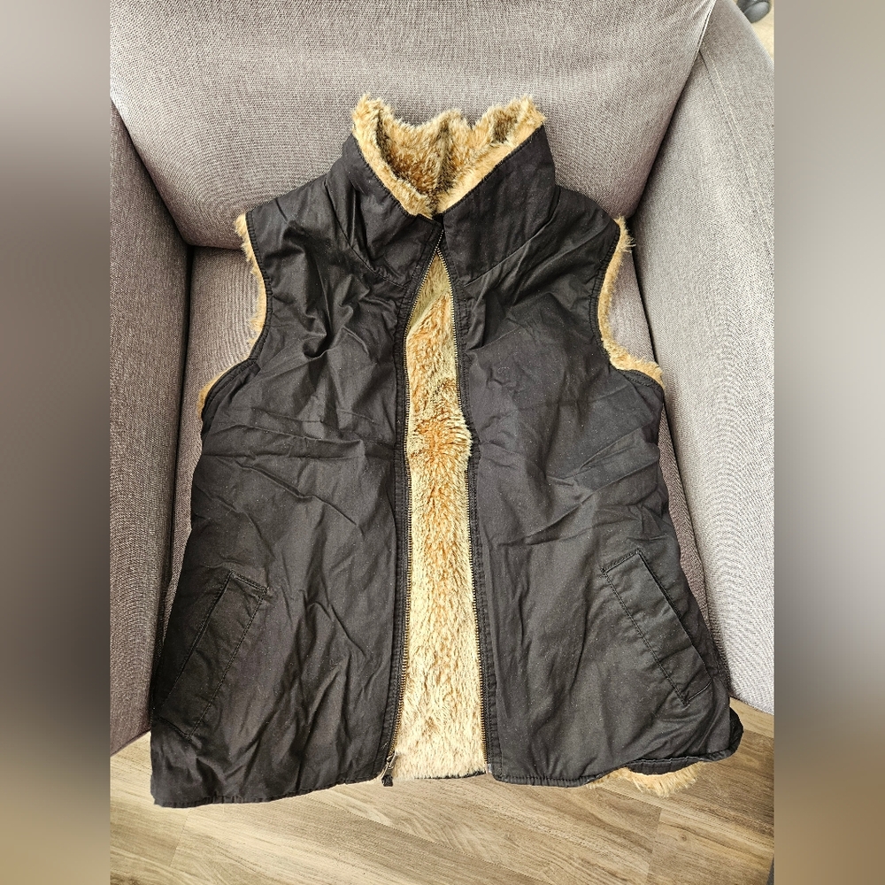Reversible black fur vest